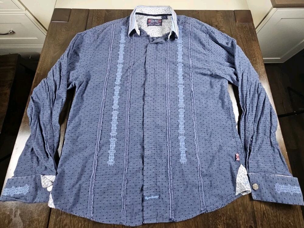 Mens 3XL Blue Floral Pattern 100% Cotton Button Down Shirt by English Laundry